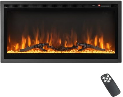 SOARS Camino Elettrico 750W/1500W, Caminetto Elettrico con Effetto Fiamma LED a 9 Colori, 5 Livelli di Luminosità,18-28℃, Protezione Anti Surriscaldamento, Telecomando (91,44 x 14,2 x 45 CM)