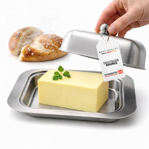 Burriera in acciaio inox con coperchio opaco, lavabile in lavastoviglie, per cucina, colazione, frigorifero, contenitore per burro e margarina