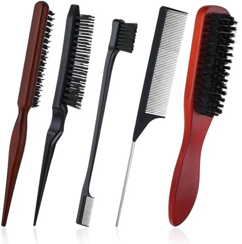 5Pcs Slick Back Brush,Smoothing & Teasing Brush Men's Hair Beard,Smoothing Teasing Brushs,Great for Adults & Kids for School, Workouts, or Events,Polished Looks on All Hair types