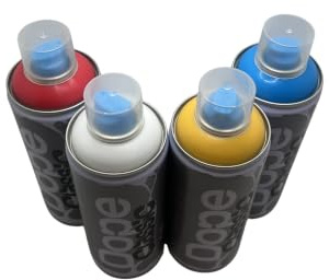 DOPE CLASSIC Lot de 4 sprays acryliques pour graffiti de 400 ml, basse pression, 4 couleurs (vert, rouge, jaune, blanc)