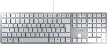CHERRY KC 6000 Slim, Clavier au Design Ultra-Plat, Disposition française (AZERTY) Filaire (Port USB-A), Touches silencieuses, Marquage Durable, Argenté