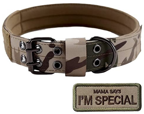 S.Lux Tactical Nylon Hundehalsband, Military Einstellbare Hundehalsband mit Metallschnalle Training Halsband Haustier Hundehalsband Klettpatches Angebracht Werden (Tarnen, M)