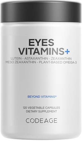 Codeage Eyes Vitamins - AREDS 2 Based Formula Supplement - 2-Month Supply - Vitamins A, C, E, Zinc, Lutein, Astaxanthin, Zeaxanthin, Eyebright, Marigold, Bilberry, Saffron, Omega-3-120 Capsules