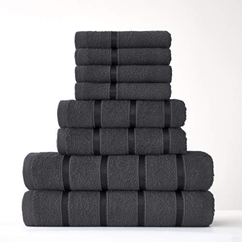 FAIRWAYUK Juego de 8 Toallas para baño, Ultra Suaves, absorbentes, 100% algodón Egipcio, 4 Caras, 2 Toallas de Mano, 2 Toallas de baño, Gris Oscuro