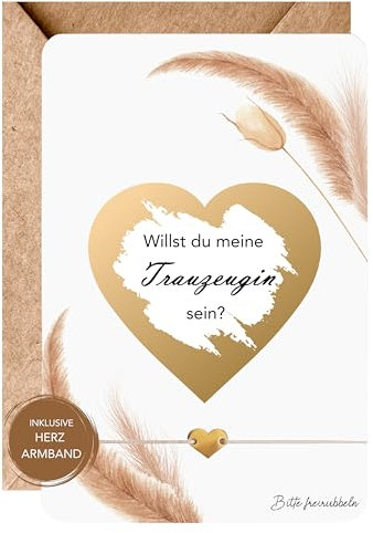 LeniSch Trauzeugin fragen Karte | Rubbelkarte mit Herz Armband (18K Gold) | Willst du meine Trauzeugin sein | Rubbellos Geschenk