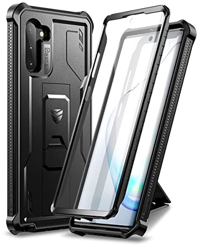 Dexnor Kompatibel mit Samsung Note 10 Hülle, [Eingebaute Displayschutzfolie und Ständer] Heavy Duty Military Grade Protection Stoßfeste Schutzhülle Kompatibel mit Samsung Note 10 – Schwarz