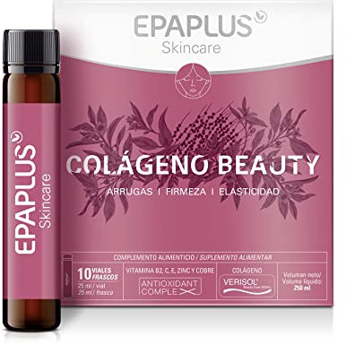 EPAPLUS Skincare Colágeno Beauty, 10 Viales/25 ml, Colágeno Verisol, Té Verde, Flor de azahar, Baya de Açai, Arrugas, Firmeza, Elasticidad, Sabor Maracuyá