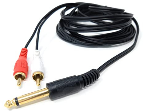DRUT 3m 6.35mm Mono Jack Plug to 2 x RCA Phono Plugs Screened Audio Cable Adapter Gold Contacts OFC 10ft