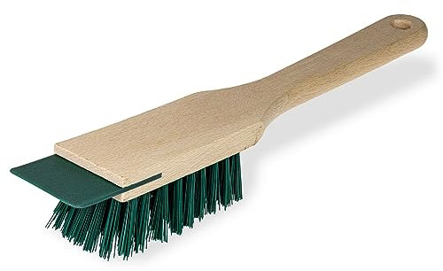 Professional Garden Cleaning Brush & Scraper - Heavy Duty Wooden Handle with Stiff Bristles - For Lawn Mowers, Artificial Grass, Boots & Wellies - Outdoor Scrubber for Gardeners & Landscapers
