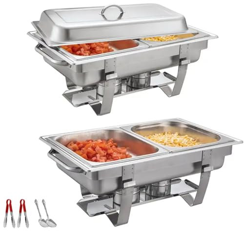 Usknxiu 2pack Chafing Disk Bufféset Vikbara bufféservrar och värmare i rostfritt stål med halvstor matpanna vattenpanna bränslehållare och lock för fester Bankett Bröllopsservering Middag
