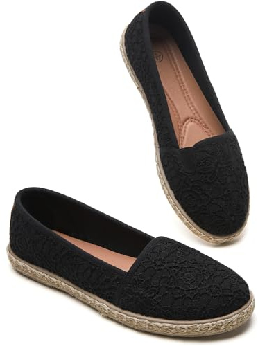 Women's Flats flower embroideried,Ballet Flats,Dress Flats(Black.US8)