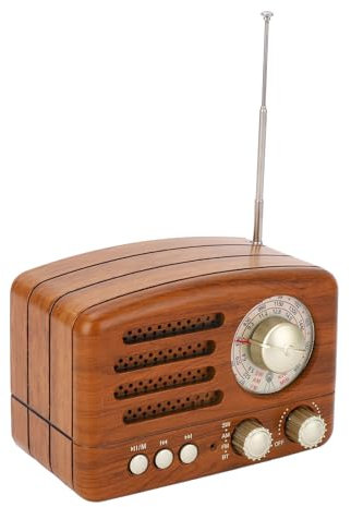 Retro Speaker, Vintage AM FM RadioUSB Portable Radio with Adjustable Antenna, 1800mAh Battery (included), Wooden Radio