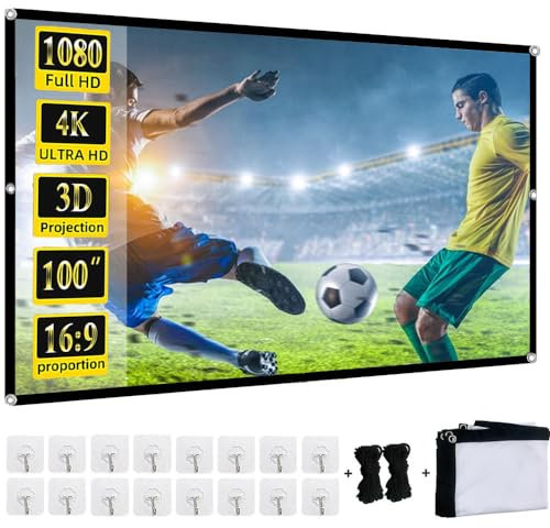 YingStar Pantalla Proyector Exterior Interior, Portatil 100 Pulgadas Proyectors Pantallas, 16:9 Tela de Proyección Plegable Projector Screen Pantalla Proyector para Cine en Casa Teatro Camping