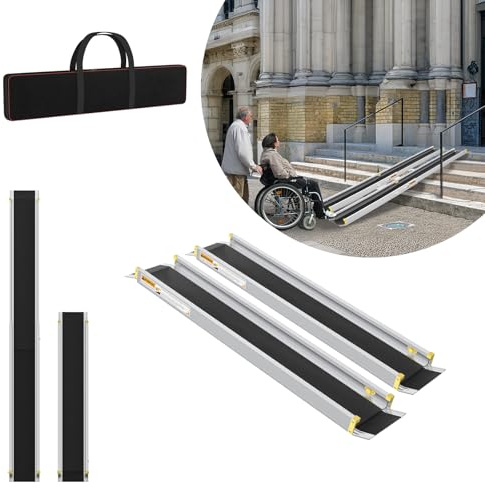 LZQ 2 x 106,5–152–183 cm teleskopisk rullstolsramp aluminium uppkörningsramp för trappa, justerbar teleskopramp upp till 300 kg lastkapacitet, teleskopramper för rullstol, rullstolsramp för trappor
