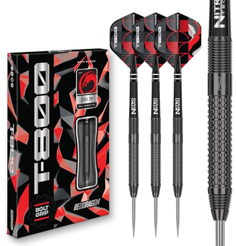 RED DRAGON Darts – T-800 22g - 90% Wolfram Professional Stahlspitze Dart-Set mit Dart Flüge und Dartschäfte