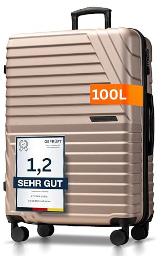 Hartschalenkoffer XL Groß - 100L Volumen erweiterbar auf 117L - 158cm Gurtmaß - 8 Rollen 360° drehbar - Leichter Koffer mit TSA Schloss & Teleskopgestänge - Reisekoffer mit Rollen (champagner, XL)