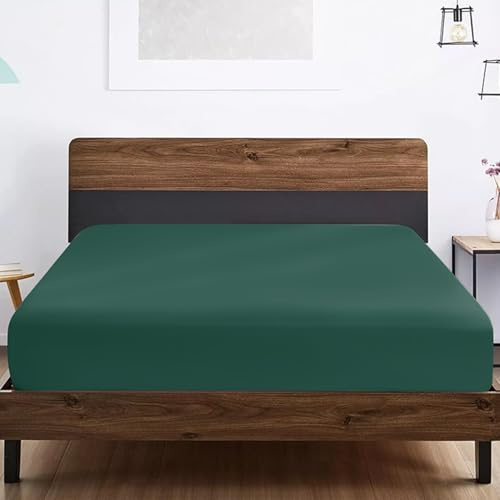 SSW HOMES Double Fitted Sheet Emerald - Deep Pocket 12 inch(30cm) - Soft Easy Care Brushed Microfiber Plain Bed Sheet - Hotel Quality Shrinkage and Fade Resistant Bedding