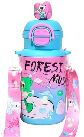 Kids Insulated Water Bottle Leakproof,480ml/16oz Stainless Steel Toddler Water Bottle with Straw BPA Free Cute Personalised Metal Leak Proof Insulated Water Bottles for Girls Boys School(Lake Blue)