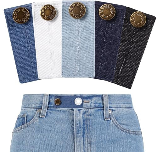5 STK Hosenbunderweiterung Knopf, Hosenerweiterung Schwangerschaft, Bundverlängerung Schwangerschaft Hosenknopf Verlängerung, Gummiband für Umstandshose Jeans Damen Herren, 8,3 x 3,5 cm/5 Farben