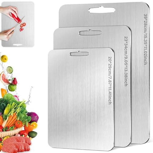3 Pièces Planche à Découper en Acier Inoxydable, Cutting Board inox planche à découper double face de qualité alimentaire Pour couper la viande, les légumes, les fruits, le pain