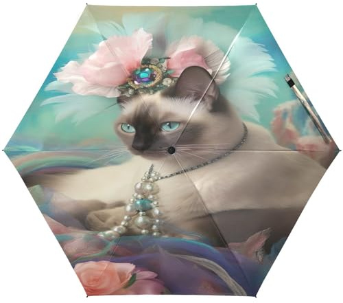RPLIFE Travel Umbrella Windproof Compact Umbrella for Travel, Umbrellas for Backpacks/Handbags, Sun, Funny Siamese Cat
