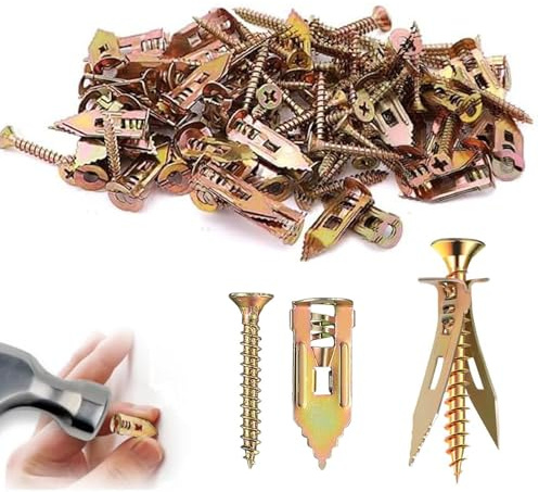 FAINCA 50 Piezas Tacos Pladur Incluye 50 Tornillos Tacos para Pladur No Requiere Taladro Tornillo de Expansión Autoperforante Self Drilling Anchors Screws para Ganchos Estantes (1,2x4 cm / 0,4x4,5 cm)