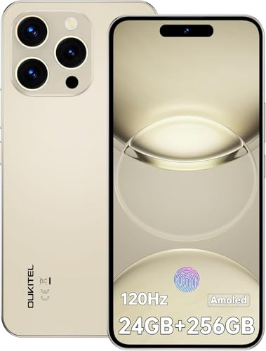 OUKITEL P1 Telefonos Moviles Libres, Pantalla AMOLED 6.7 120Hz FHD+ Smartphone Android 14, 24GB RAM+256GB ROM/2TB Telefono Movil, Cámara 50MP+32MP, 5150mAh Batería,GPS/Face ID/Huella Dactilar,Oro
