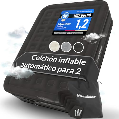 Heimfleiss® Premium Colchón Hinchable Para Invitados | Autohinchable Eléctrico con Bomba Integrada | PVC Resistente Antipinchazos Velour 150 x 200 x 45 cm | Cama Inflable 2 Plazas para Camping | Beige