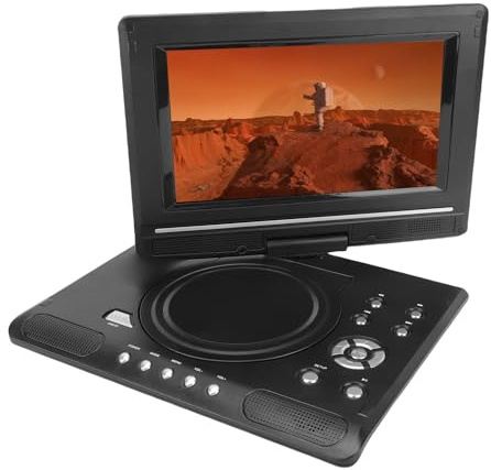Plyisty 9.8 Portable DVD Player, 270° Swivel Screen, Support USB/TF/AV, Multiple Disc Formats, Dual Speakers, Remote Control, Car Charger (Black)
