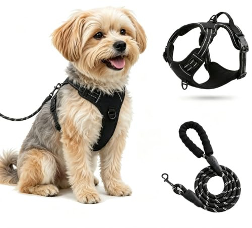 Harnais pour Chien sans tracas - Accessoire pour Chien Réfléchissant - Gilet rembourré et Doux，Gilet Réfléchissant Réglable avec Attache，Noir,S.