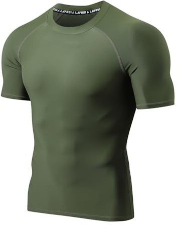 LAFROI Men's UPF 50+ BJJ Rash Guard Sun Protection Swim Shirt Short Sleeve