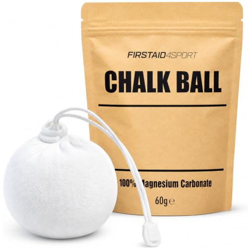 Firstaid4sport Chalk Ball 60g - Magnesium Carbonate Grip Chalk for Gym, Weightlifting, Bouldering & Rock Climbing - Low Mess Hand Grip Powder Ball
