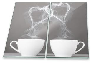 Herdabdeckplatte Abdeckung Ceranfeld Abdeckplatte Schneidebrett 2-Teilig 60x52 Kaffee Herzen Schwarz- Weiss Spritzschutz Glasplatte Ceranfeldabdeckung Sicherheitsglas Glasschneidebrett 2x30x52