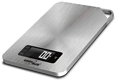 Balanza báscula de cocina digital con temporizador GreenGBlue GB170, Grosor ultra delgado de solo 13 mm.