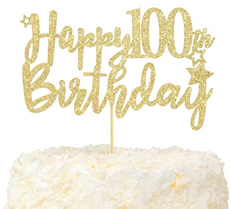 LOVENJOY Decoration Gateau Anniversaire 100 Ans Doré Glitter Cake Topper Happy 100th Birthday Deco Gateau Pour Décoration 100e Fête D'anniversaire
