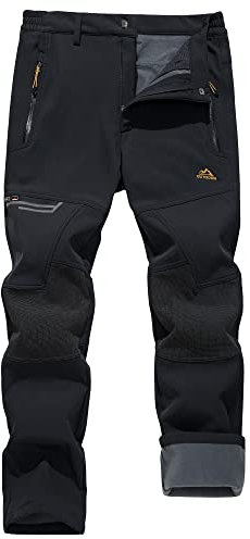 KEFITEVD Gefütterte Cargohose Herren Winter Thermo Hose Wathose Arbeitshose Männer Angelbekleidung Jagdhose Wasserdicht Outdoorhose Angeln Wandern Schwarz 40