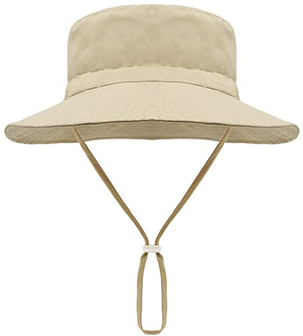 Malaxlx Baby Toddler Khaki Bucket Sun Hat Infant Wide Brim Summer Beach Hat for 0-6 Months Girls Boys