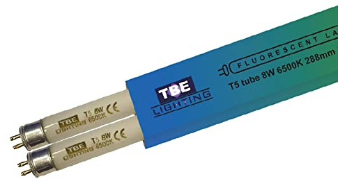TBE Lighting Lámparas de tubo fluorescente T5 8w 288mm - Bombillas CFL - G5 2-Pin Base Fittings - Lámparas T5 de alta eficiencia, luz de día blanca 6500K