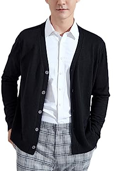 Rfmfkkg Stickad kashmir ull cardigan ytterkläder v-krage enfärgad håll värmen kofta, Svart, XXL