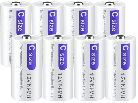 Baby C - Batería de 4000 mAh, 8 unidades de alta capacidad de 1,2 V NIMH, pilas recargables tipo C, batería de bebé, sin efecto memoria, baja autodescarga con caja de almacenamiento