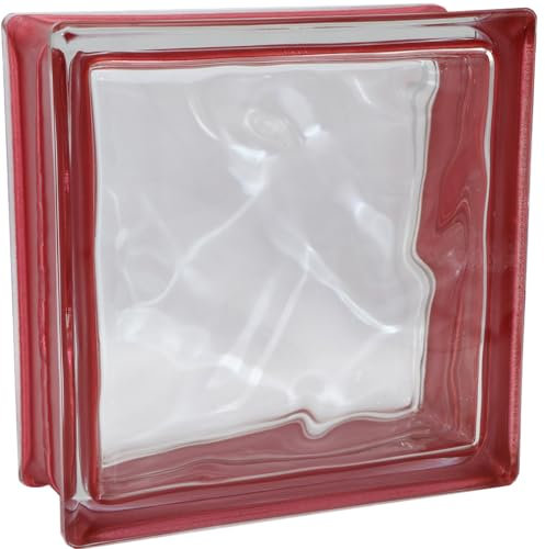 Design Glasbaustein Wolke Reflex rubin rot, 19x19x8 cm - 6 Stück