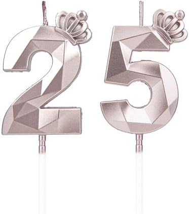 Födelsedagsljus med nummer 25 och krona, 3D-födelsedagsljus för tårta, födelsedagsdekorationer, födelsedagsljus med siffror, födelsedagsljus för barn för fest, bröllop