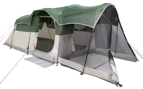 vidaXL Tunnel Familienzelt 8 Personen, Campingzelt mit Steckverbindungssystem, Wasserdicht Tunnelzelt mit E-Anschluss, Gruppenzelt, Grün 185T Polyester