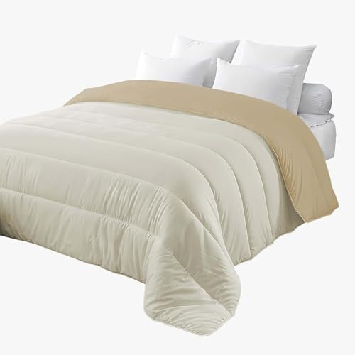 Corredocasa Trapunta 4 Stagioni Made in Italy Piumone Autunnale Invernale Imbottitura 340gr/mq Coperta in Morbida Microfibra di Poliestere Casa (Beige/Panna, Matrimoniale 250x260)