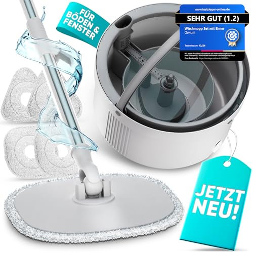Wischmopp Set mit Eimer [2-Kammer-System mit 4 Mikrofaser Pads] Mop Wischmopp Bodenwischer | Wischer Boden Putzeimer Mob Wischmop | Mop Set Bodenreiniger Fensterreiniger | Wohnungs Zubehör - ORVIUM®