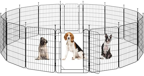 Yaheetech Expandable Dog Playpen, 16 Panel 32 inch Puppy Playpen with Door Indoor/Outdoor Pet Fence for Small Medium Dogs