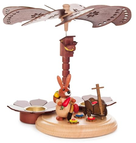 Easter Pyramid with Rabbit with Handcart birdhouses Natural for Tea Lights