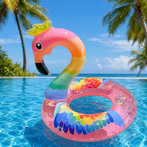 Fenicottero Anello Piscina, Gonfiabile Piscina Galleggiante, Fenicottero Rosa Gonfiabile, Galleggiante Piscina, Anello da Nuoto per Piscina Spiaggia in Estate (rosa-90)