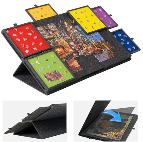 Tablero para Puzzle Plegable con Soporte y Cubierta 2 en 1 - Puzzle Board Inclinable con 6 Cajones - Mesa Puzzles de Fieltro Ligero de 1000 Piezas