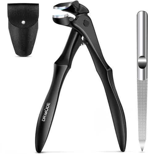Toe Nail Clippers for Thick Nails,DRMODE Long Handled Angled Head Nail Clipper for Seniors with Wide Opening, Toenail Clippers for Thick Toenails with Catcher